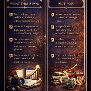 May include: A graphic with the text "WHAT THIS IS IS FOR / NOT FOR" in gold lettering. The image is divided into two sections, one labeled "WHAT THIS IS FOR" and the other "NOT FOR". The "WHAT THIS IS FOR" section lists benefits, and the "NOT FOR" section lists drawbacks.