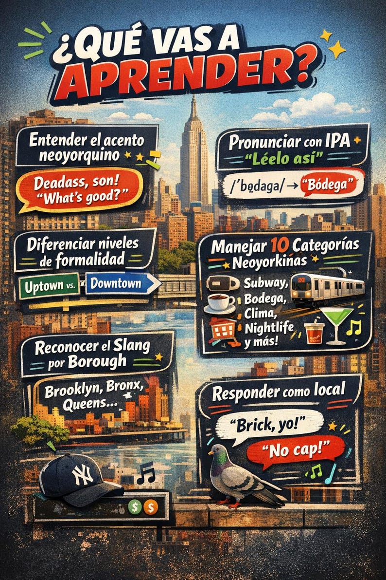 Slang de New York para Hispanohablantes | Inglés neoyorquino real, NYC slang y jerga del subway | Guía PDF 80+ expresiones imagen 8