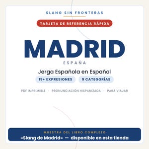 Madridslang på spanska | Spansk slang i utskrivbar PDF | Riktiga fraser för att resa till Madrid | Förhandsvisning av Madridslangbok bild 1