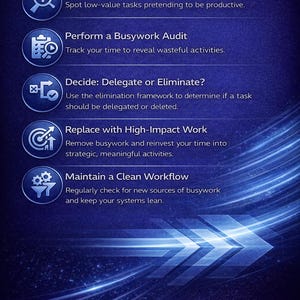 Peut inclure: Graphique bleu avec le titre &laquo;&nbsp;COMMENT UTILISER CET EBOOK&nbsp;&raquo; et des &eacute;tapes pour am&eacute;liorer la productivit&eacute;. Les &eacute;tapes incluent la reconnaissance du travail inutile, la r&eacute;alisation d'un audit, la d&eacute;cision de d&eacute;l&eacute;guer ou d'&eacute;liminer les t&acirc;ches.