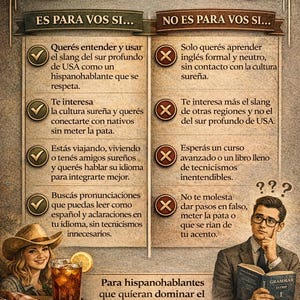 Puede incluir: Infograf&iacute;a en espa&ntilde;ol, titulada "Para qui&eacute;n es / No es este eBook", con listas de criterios a favor y en contra del eBook. Incluye ilustraciones de una mujer con sombrero de vaquero y un hombre con gafas, y un vaso de t&eacute; helado.
