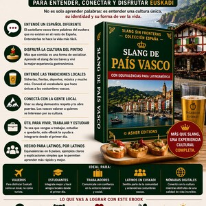 May include: An advertisement for an ebook titled "El Slang Del Pa&iacute;s Vasco" (The Slang of the Basque Country). The cover features a cityscape and a glass of beer. The ad promotes understanding Basque culture.