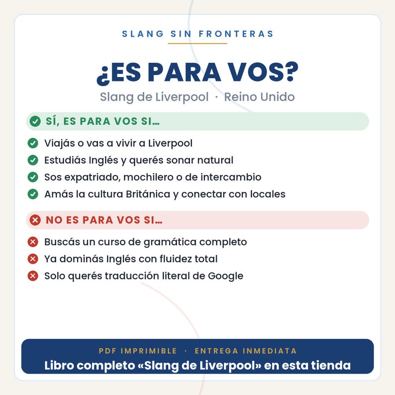 Liverpool Slang in Spanish | British Slang in Printable PDF | Real Phrases for Traveling to Liverpool | Full Book Preview image 2