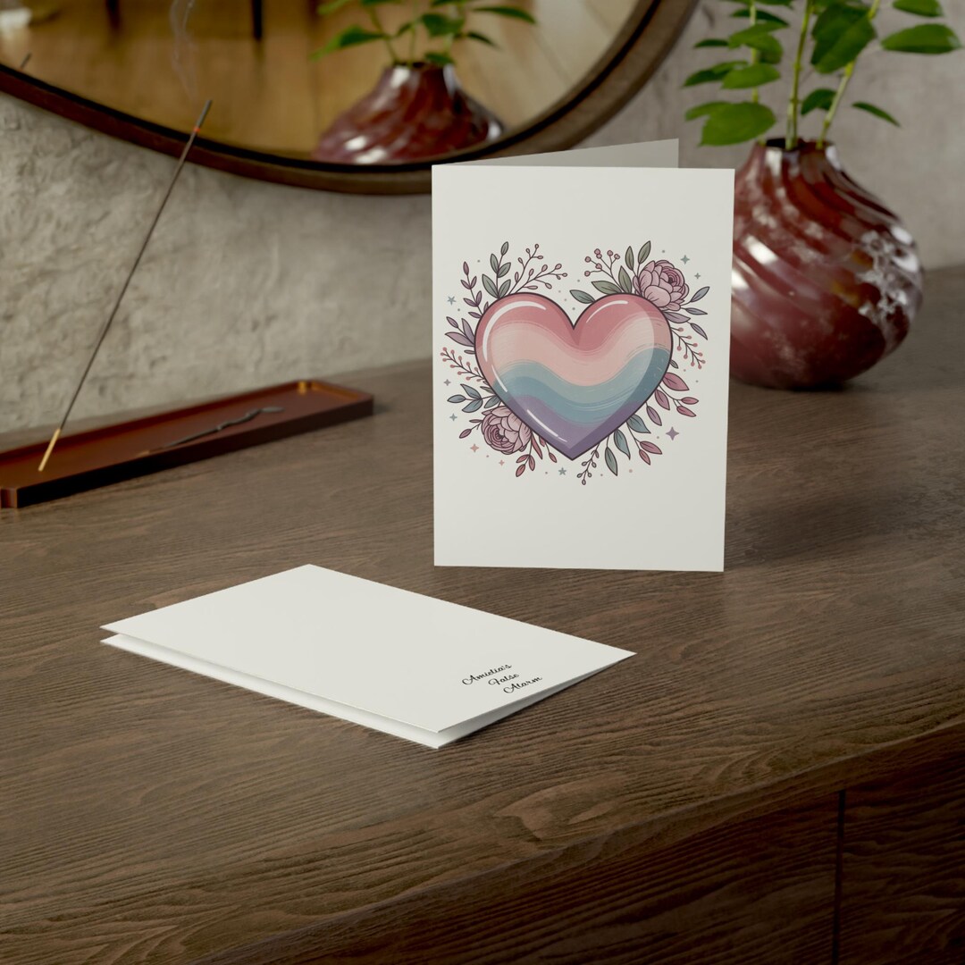 Colorful Heart With Flowers Greeting Cards | Blank Inside Valentine ...