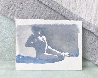 Reading Woman, original watercolor painting