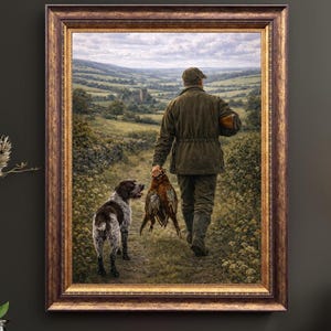 Lámina con perro de caza de faisanes – Decoración de pared con temática de guardabosques en la campiña británica