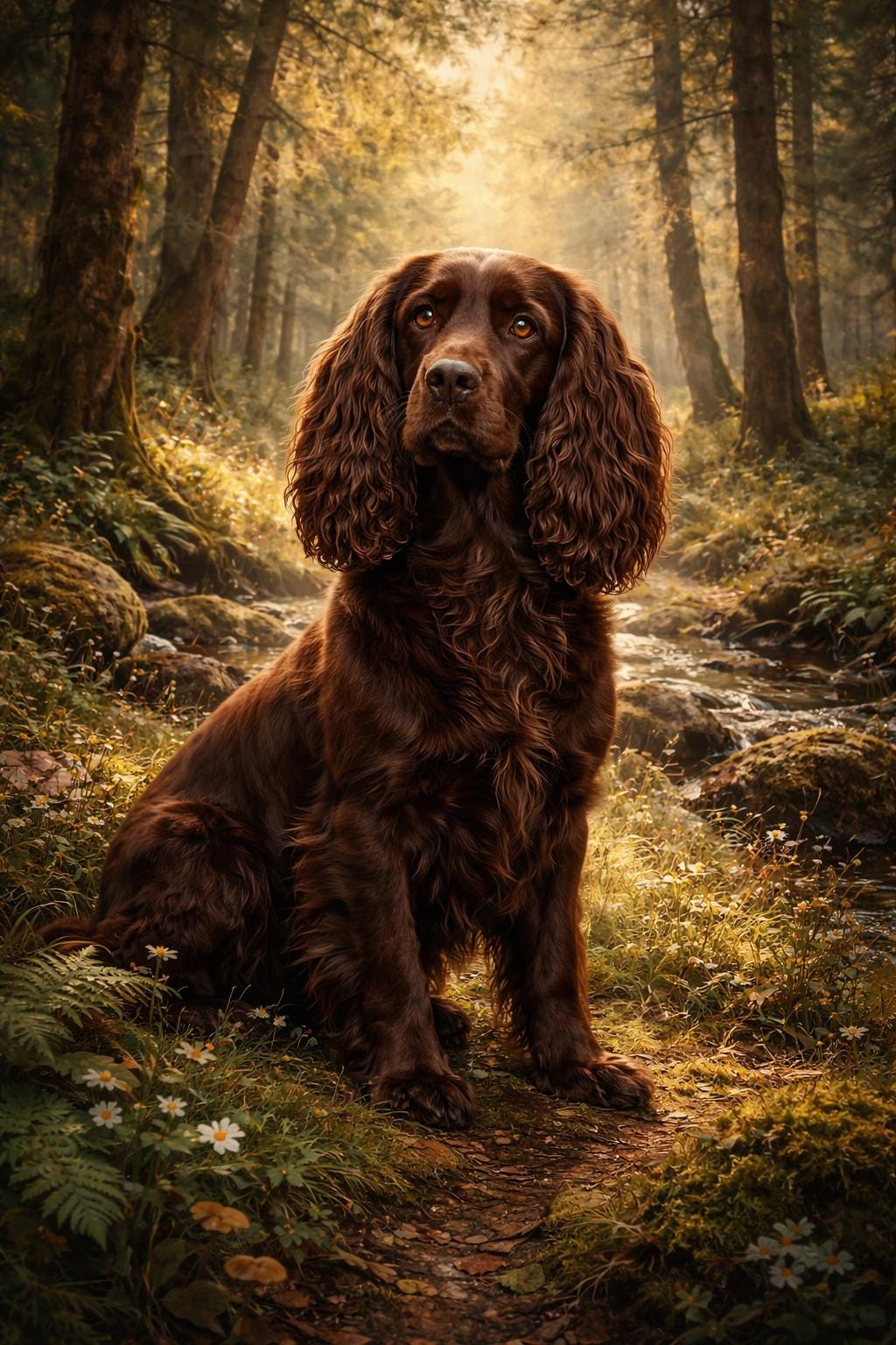 Chocolate Cocker Spaniel Art Print | Rustic Woodland Dog Portrait - Etsy
