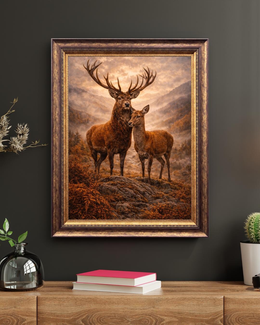 Deer Couple Wall Art Print, Stag and Doe Artwork, Highland Wildlife ...