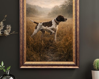 Pointer Dog Print, Gundog Wall Art, Misty Field Sporting Dog Poster