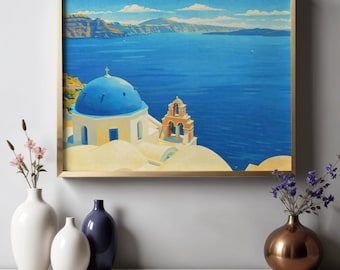 Santorini Greece Wall Art Printable | Mediterranean Travel Poster, Coastal Decor, Digital Download