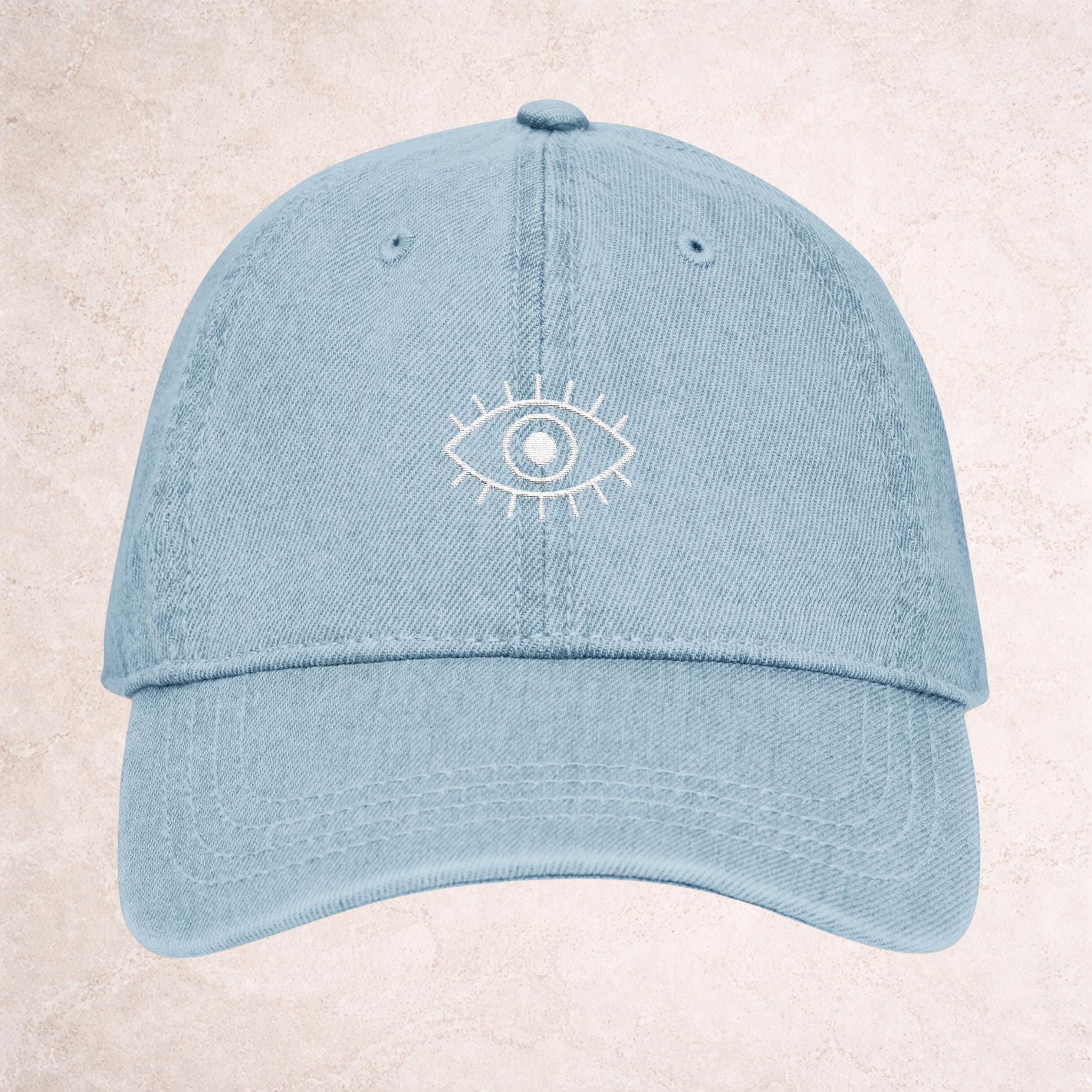 New Custom Designed Blue Distressed Baseball Cap with Light Blue Evil Eye Evil Eye Trucker Hat Men main image 4