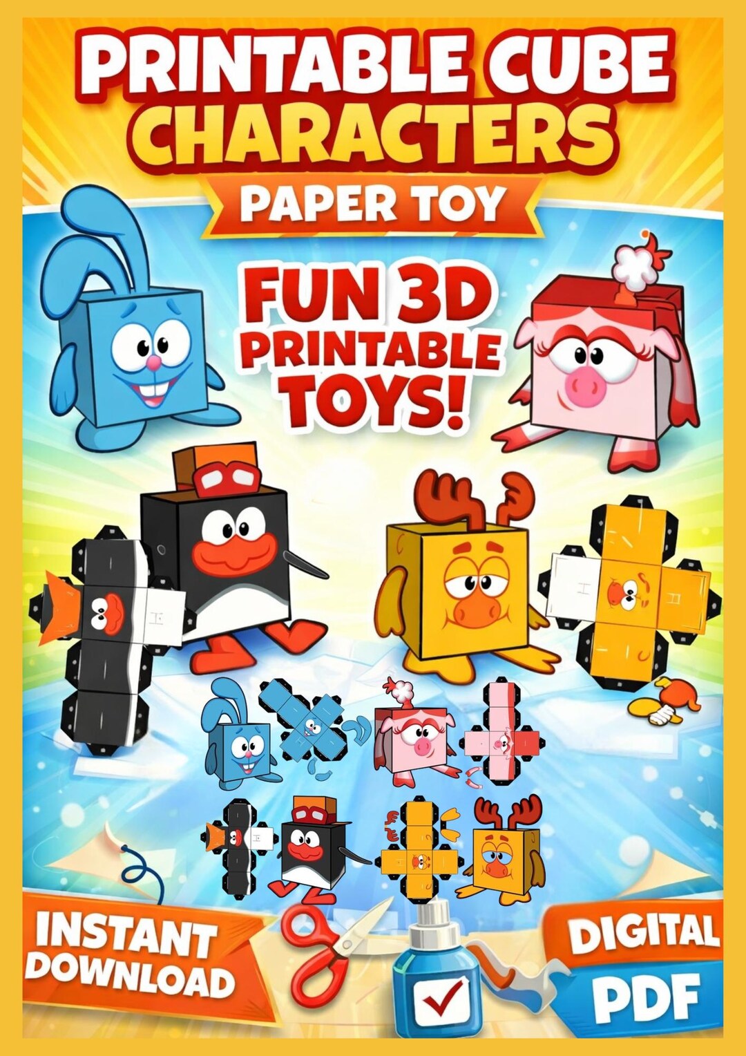 Printable Cube Characters Paper Toy | Cute 3D Box Animals | Kids Craft ...