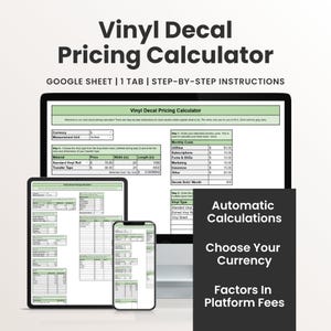 Priskalkylator för vinyldekaler | Kalkylbladsmall | Guide till vinstrapportering | Verktyg för småföretag