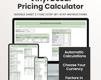 Vinyl Decal Pricing Calculator | Spreadsheet Template | Profit Worksheet Guide | Small Business Tool