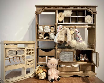 Handgefertigte Miniatur Garderobe - 1:6/12 Puppenhaus Möbel - Vintage Holz Garderobe