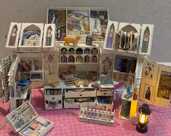 Vintage-inspirierter Apotheker-Miniatur-Schrank | Gothic Curio Aufbewahrungskiste | Handgemachtes Hexenschrank-Diorama | Dark Academia Dekor