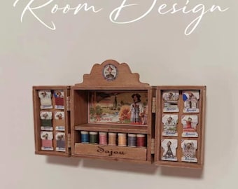 Miniatur Stickgarnschrank, Vintage Puppenhaus Nähzimmer Dekor, OB11 Blythe Scale