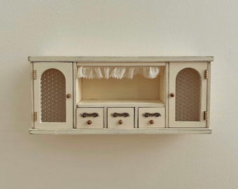 Miniature Double Door Label Cabinet Wall Mount & Tabletop 12 Scale Dollhouse Vintage Storage Furniture Diorama Decor