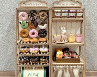 Miniatur Bäckerei Display Regal 1: 6 und 12 Maßstab | Brotständer,Puppenhaus | Donut-Aufsteller | Mini Bäckerei Möbel