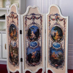 Handmade European Rococo Folding Screen (Boucher Oil Painting Style) – For Dolls Only
