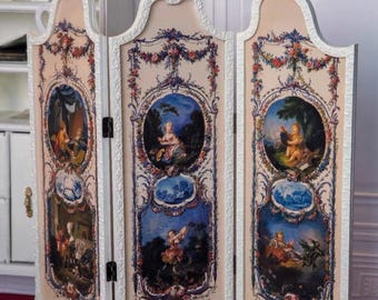 Handgemachter europäischer Rokoko Paravent (Boucher Ölmalerei Stil) – nur für Puppen