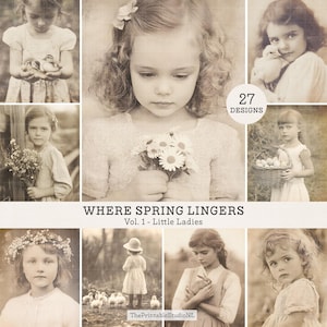 Where Spring Lingers Vol. 1 Little Ladies | Vintage Sepia Girl Portraits | Spring Photo Pack | Digital Download