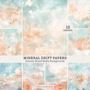 Mineral Drift Papers | Abstract Coastal Mixed Media Backgrounds | 18 Printable Art Papers for Junk Journals, Collage & Crafts