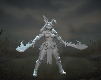 Dual-blade Rabbitfolk Warrior table top miniature