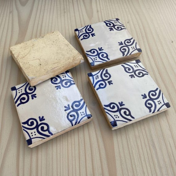 Authentic Handmade Moroccan Zellige Tile, Blue and White Clay Ceramic, Traditional Artisan Tile for Wall Decor, Bathroom