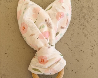 Fabric bunny ear rattle – Handmade baby gift