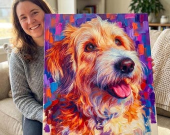 Custom Oil Painting Pet Portrait from Photo – Artist-Crafted Colorful Canvas Print Wall Art