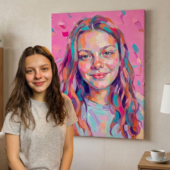 Custom Vibrant Oil Painting Portrait from Photo,Artist-Crafted Colorful Canvas Printing Wall Art