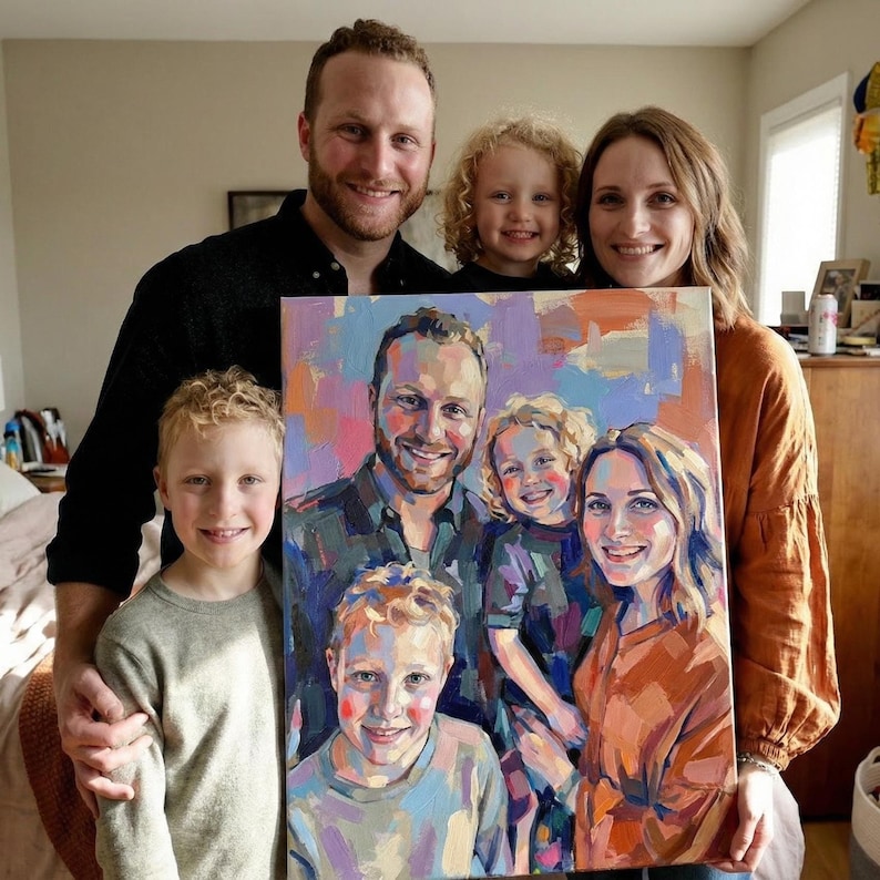 Anpassad färgglad oljemålning, porträtt från foto, konstnärsgjord färgglad canvastryck, väggkonst bild 4