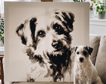 Custom Minimal Watercolor Line Pet Portrait Canvas Print from Photo