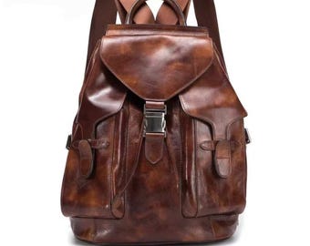 Vintage Leather Backpack by Rbeauty Vintage Leather Backpack…Unisex Travel Rucksack, Brown Leather School Bag, Laptop bag etc