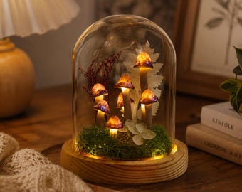 Mushroom Lamp, Fairy Garden Night Light, Glass Terrarium Decor, Cottagecore Mushroom Light, Enchanted Forest Decor, Handmade Gift