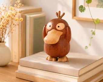 Handmade Wooden Duck Figurine, Natural Wood Duck Statue, Carved Animal Decor, Cute Duck Sculpture, Rustic Home Accent Gift