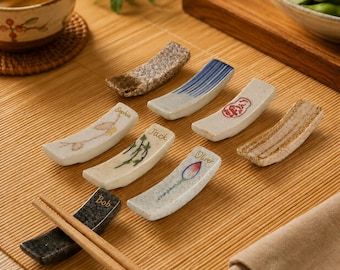 Handmade Speckled Ceramic Chopstick Rests, Vintage Oriental Chopstick Holders, Rustic Asian Dining Table Decor