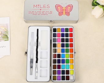 Valentine's Day gift, Watercolor Paint Set, Travel Paint Case, Watercolor Box, Paints with Brush, Beginner Watercolor, Kids Painting Kit