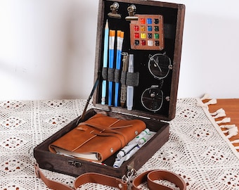 Bolsa de madera personalizada para escritores, organizador de herramientas de pintura, bolso bandolera, bolsa de madera personalizada para exteriores, regalo de aniversario y San Valentín.