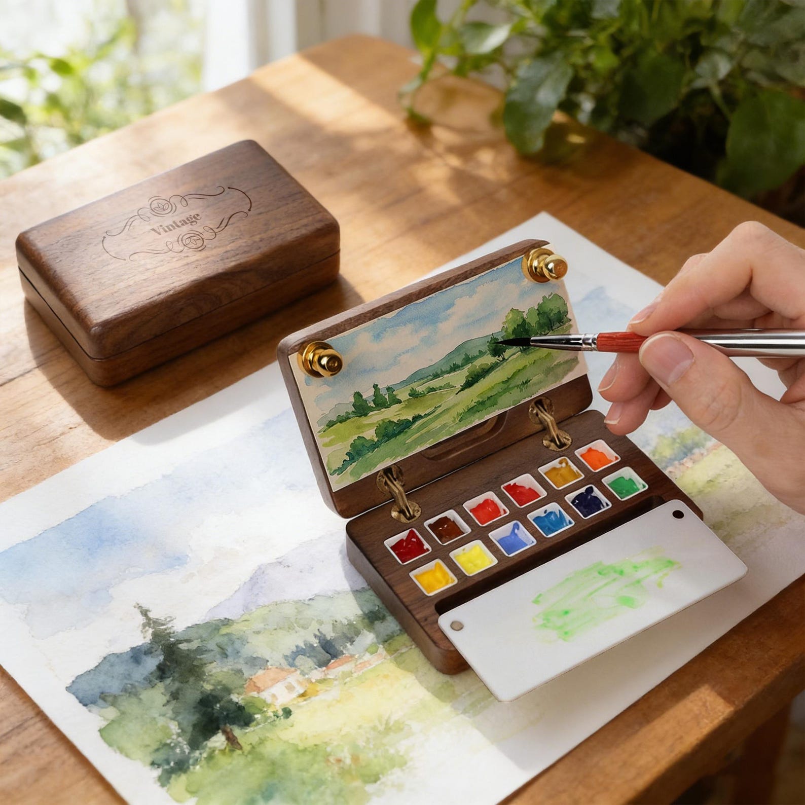 Custom Engraved Foldable Watercolor Paint Box With Leather Bag,retro ...