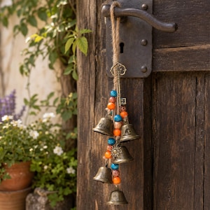 Personalized Witch Wind Chimes, Custom Engraved Vintage Hanging Door Bells, Rustic Door Protection Charm, Pagan Decor, Housewarming Gift