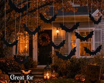 Conjunto de decoración colgante de murciélagos con ojos que brillan en la oscuridad, adornos para árboles de Halloween para exteriores, accesorios para fiestas temáticas de Halloween, decoración navideña para el jardín.