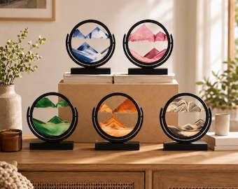 Arte de arena líquida giratoria personalizado para cumpleaños, decoración de reloj de arena con paisaje de arena en movimiento, adorno de escritorio con base personalizada, regalo de inauguración de casa
