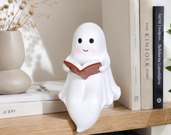 Halloween Cute Reading Ghost Night Light,Glow in the Dark Book Decor,Halloween Book Nook Decor,Reading Book Ghosts Desk Decor,Gift for Kids