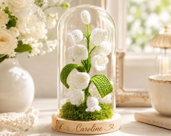 Crochet Flower Lamp, Handmade Lily of the Valley Night Light, Forever Flower Decor, Floral LED Lamp, Unique Gift for Her, Home Decor