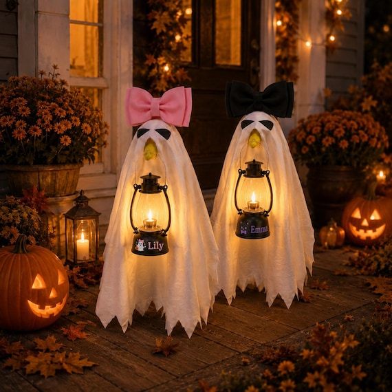 Halloween Porch Goose Outfit Set, Ghost Lantern Goose Clothes, Spooky Fall Farmhouse Patio Decor, Festive Yard Display, Holiday Gift