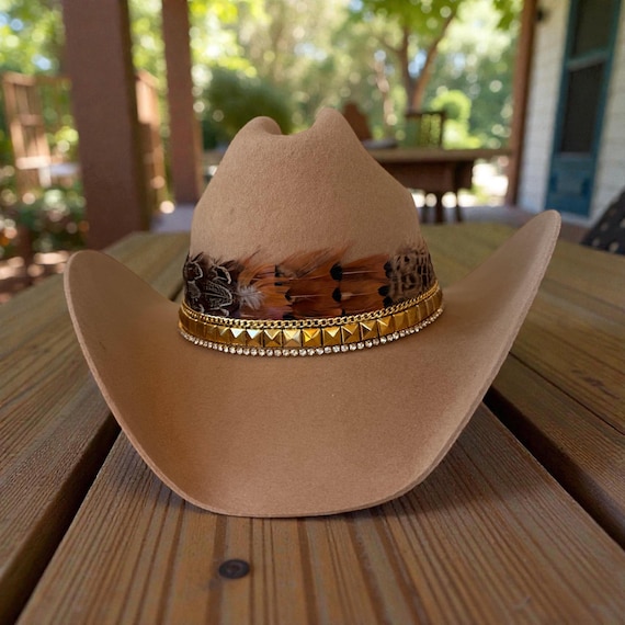 Classic Tan Cowboy Hat Cattleman | Sand Felt Cowboy Hat with Western Hat Band  main image 4