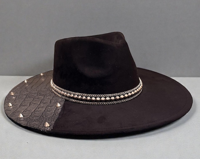 Black rancher hat with grey alligator leather