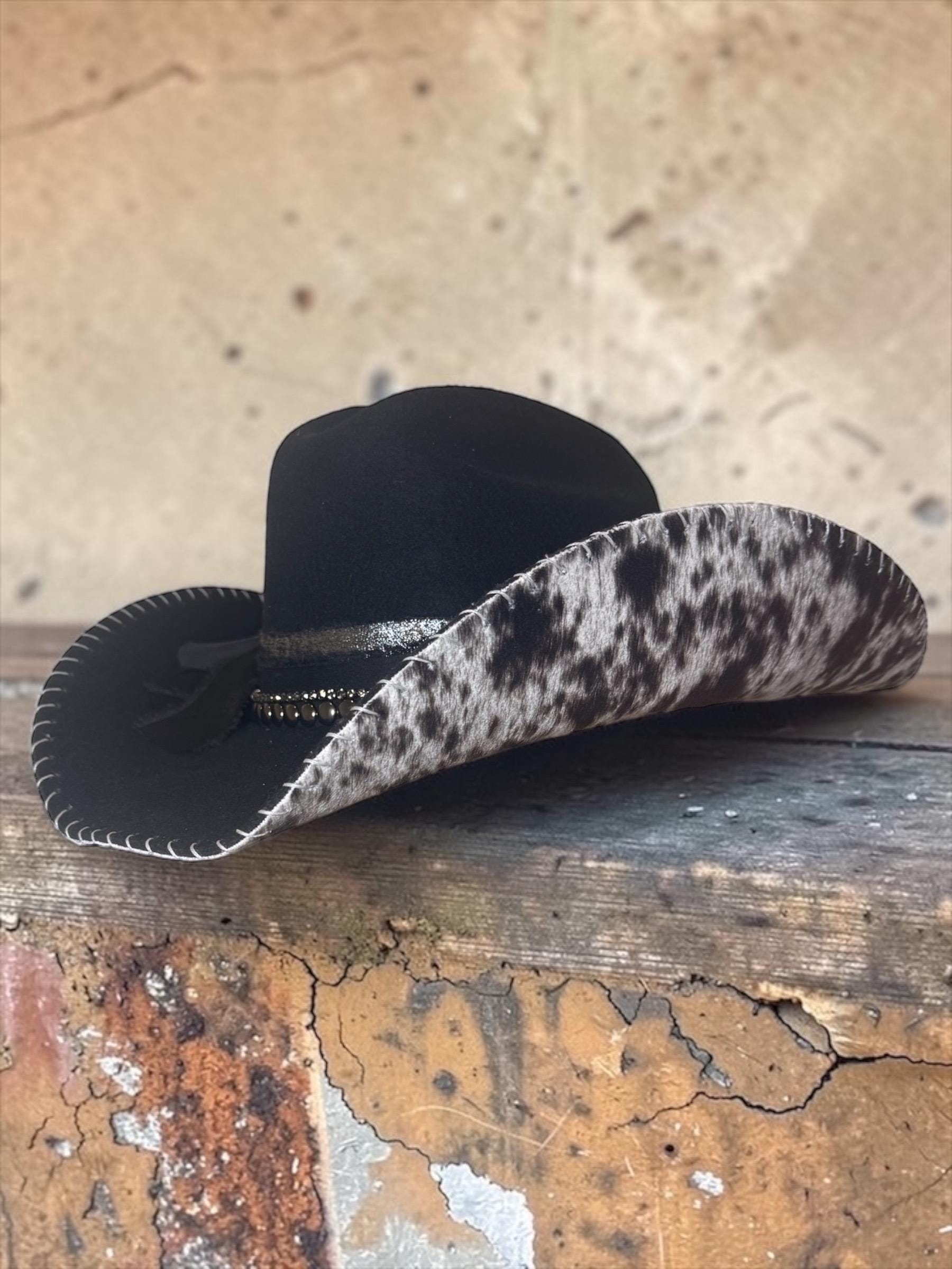 ??Vintage Top This Black 100% Wool Cowgirl Hat W/Brn Suede Stitching OS 100% Wool - Felt Cowboy Hat for Men Women Classic Western  main image 3